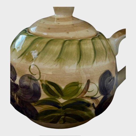 Tabletops Unlimited Provincial Grapes Teapot Hand Painted Ceramic Vintage - Picture 2 of 5